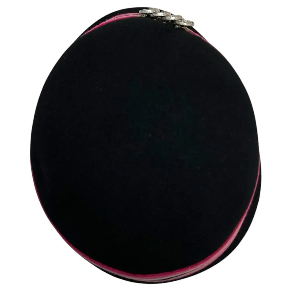Vintage 1960s Fur Felt Pillbox Hat Pink Black Rhinestone Brooch Jackie O - Picture 8 of 10